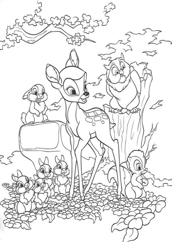 Print Bambi en zijn vriendjes kleurplaat